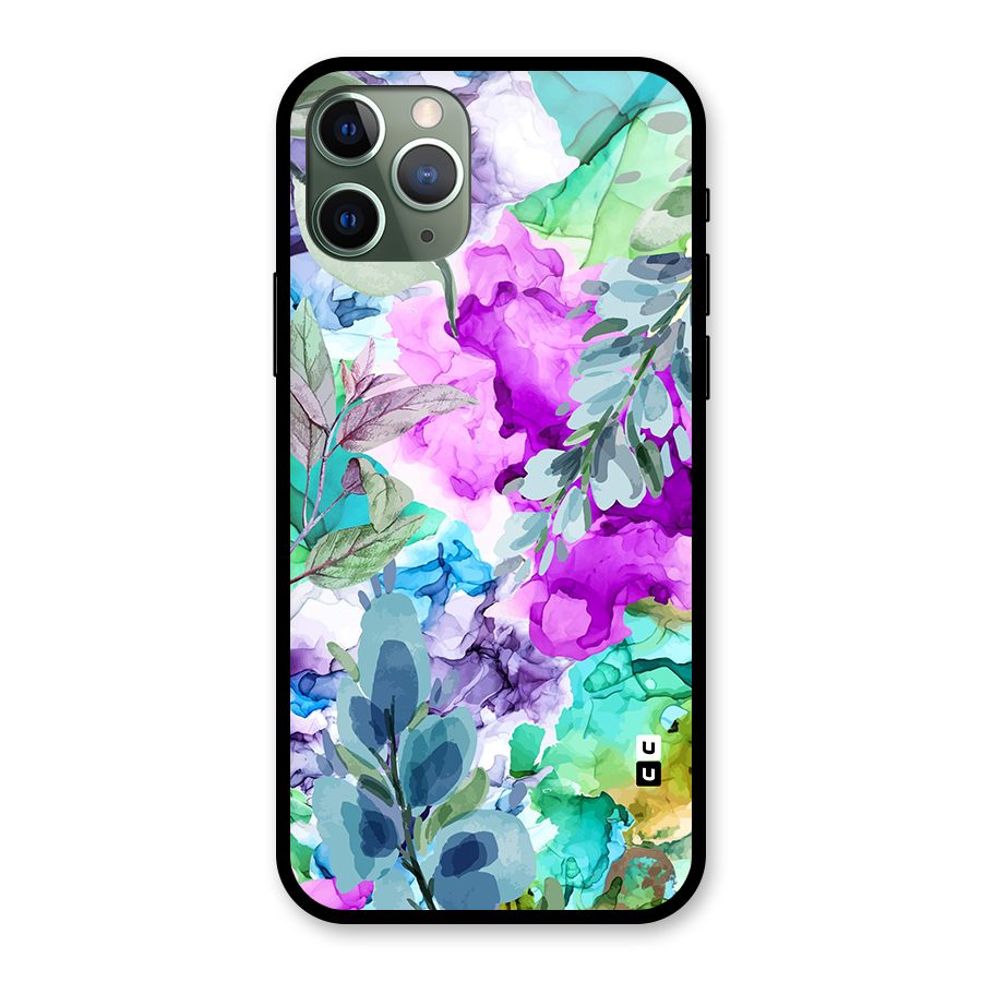 Decorative Florals Printed Glass Back Case for iPhone 11 Pro