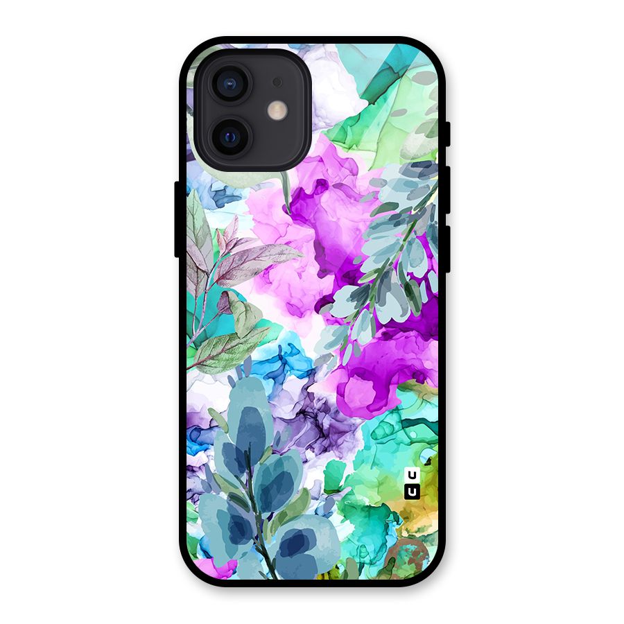 Decorative Florals Printed Glass Back Case for iPhone 12