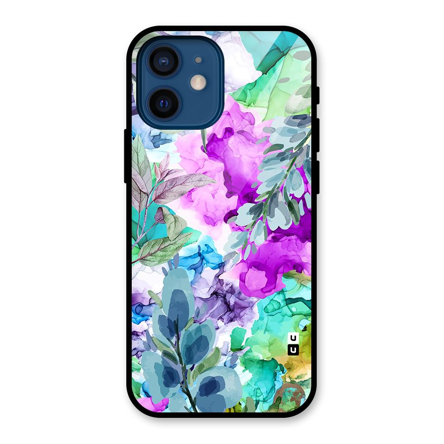 Decorative Florals Printed Glass Back Case for iPhone 12 Mini