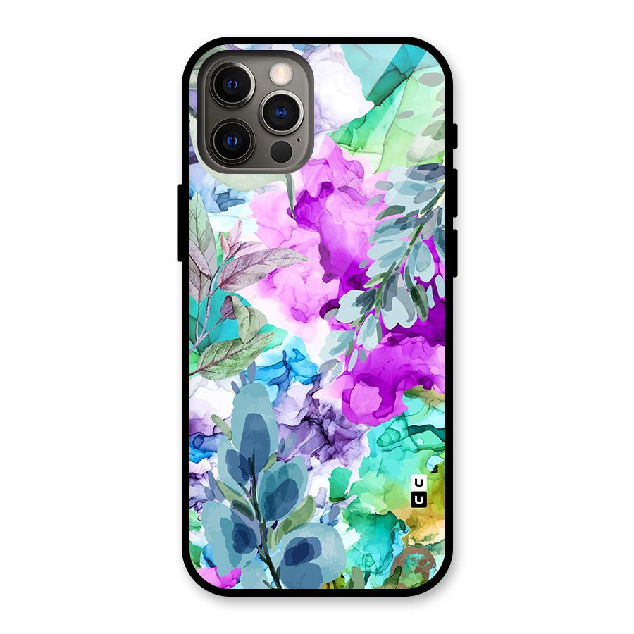 Decorative Florals Printed Glass Back Case for iPhone 12 Pro