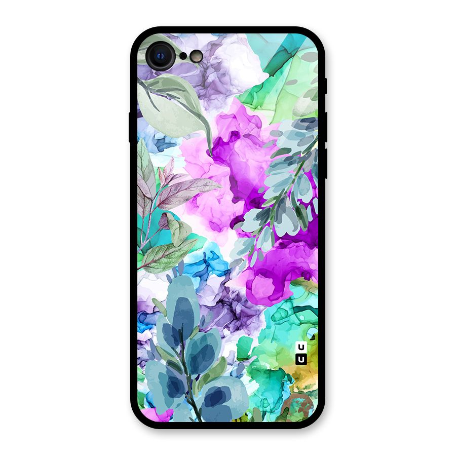 Decorative Florals Printed Glass Back Case for iPhone SE 2020