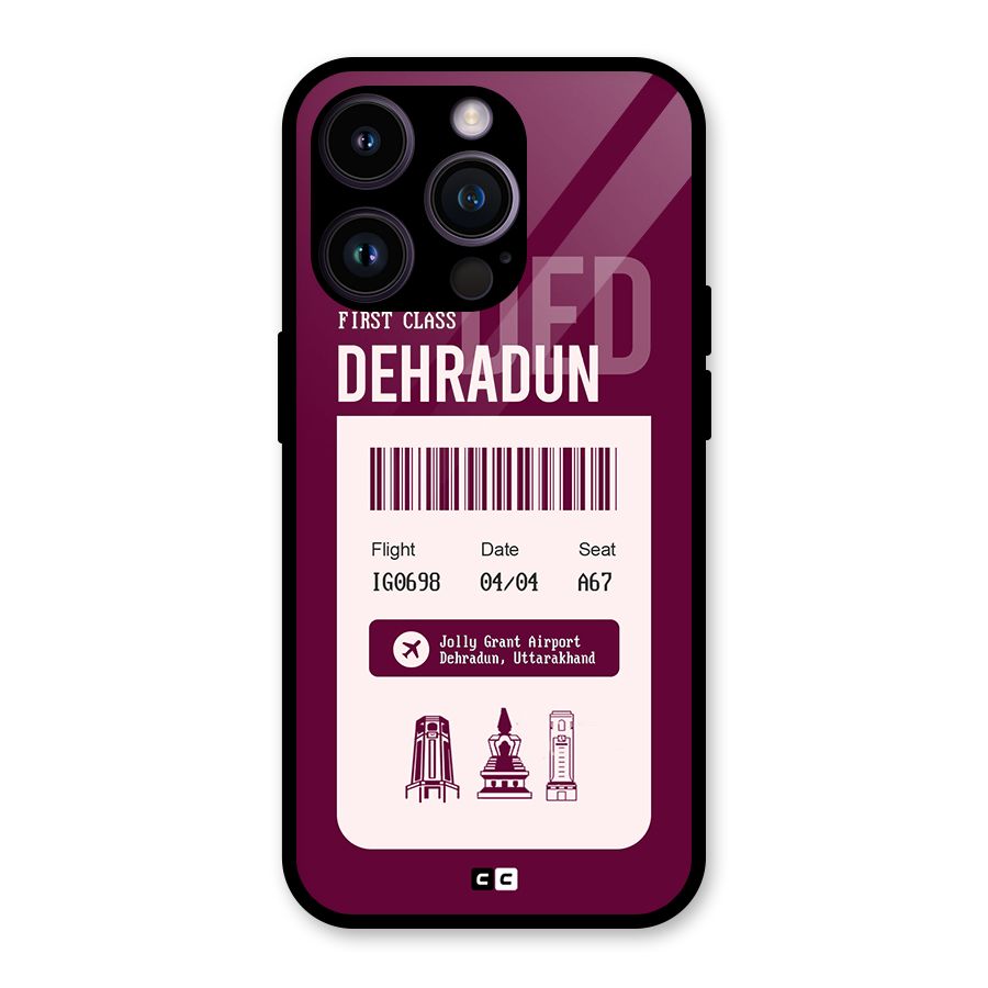 Dehradun Boarding Pass Glass Back Case for iPhone 14 Pro