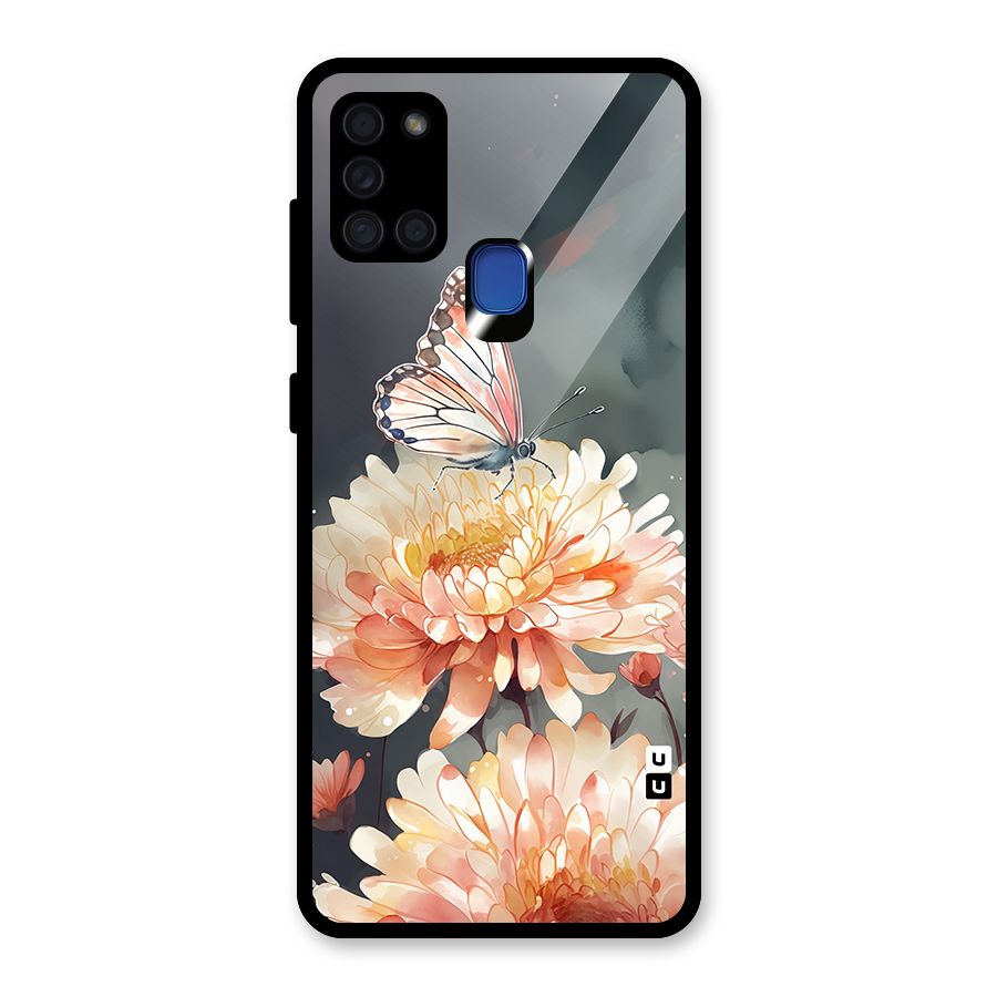 Digital Art Butterfly Flower Glass Back Case for Galaxy A21s