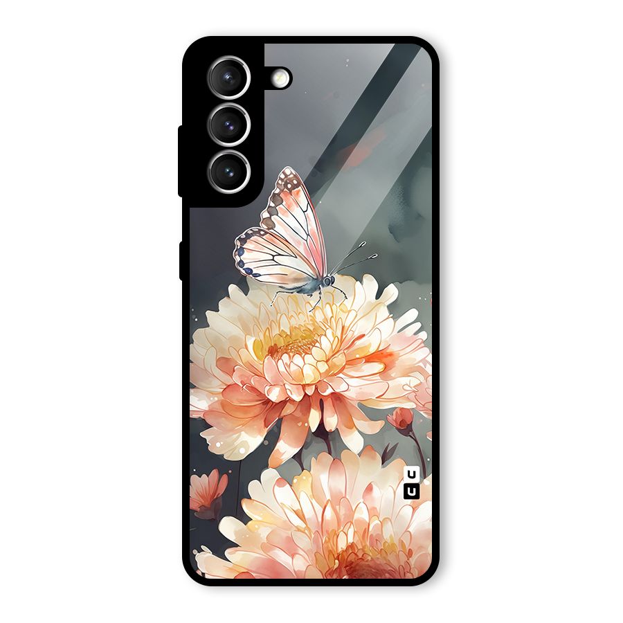 Digital Art Butterfly Flower Glass Back Case for Galaxy S21 5G