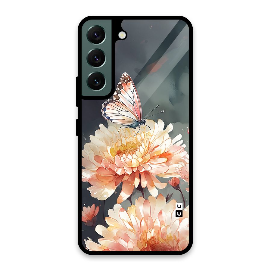 Digital Art Butterfly Flower Glass Back Case for Galaxy S22 5G