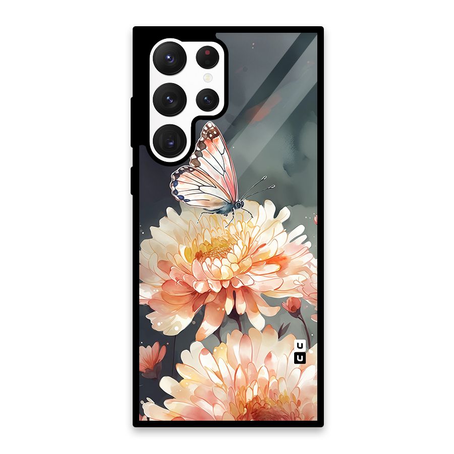 Digital Art Butterfly Flower Glass Back Case for Galaxy S22 Ultra 5G