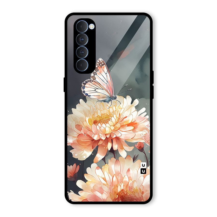 Digital Art Butterfly Flower Glass Back Case for Oppo Reno4 Pro