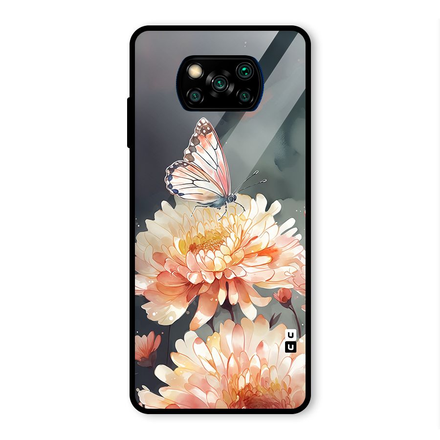 Digital Art Butterfly Flower Glass Back Case for Poco X3 Pro