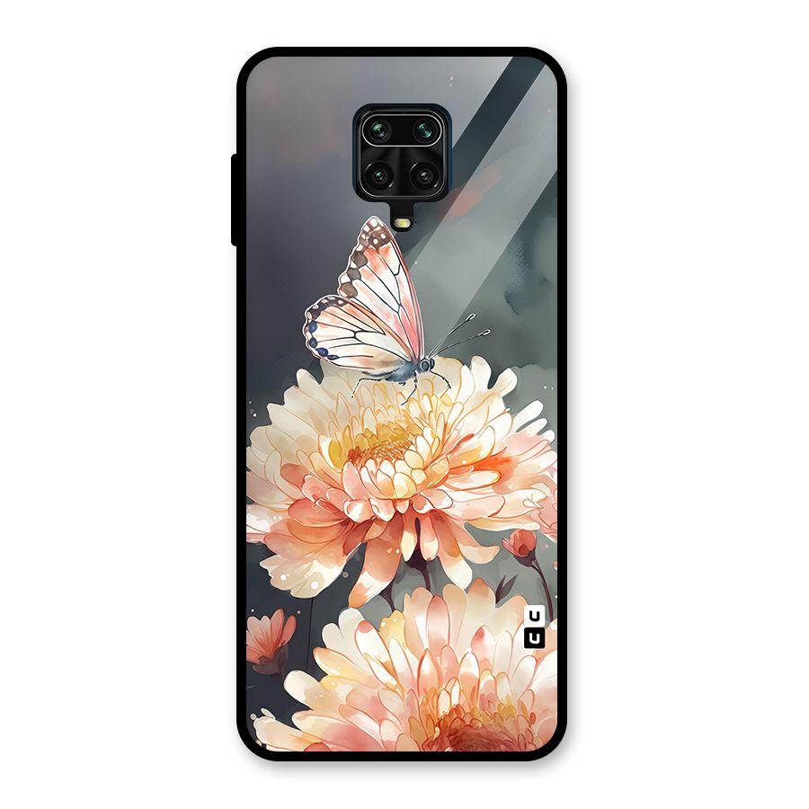 Digital Art Butterfly Flower Glass Back Case for Redmi Note 9 Pro Max