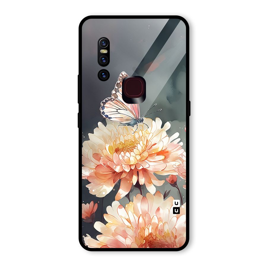 Digital Art Butterfly Flower Glass Back Case for Vivo V15