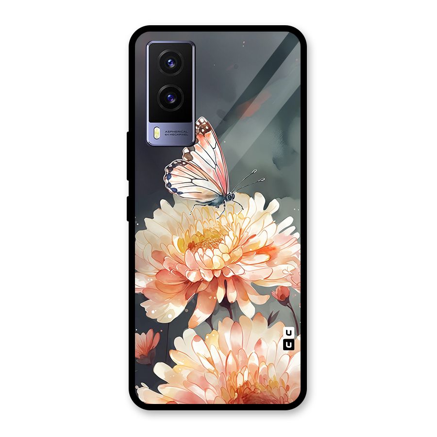 Digital Art Butterfly Flower Glass Back Case for Vivo V21e 5G