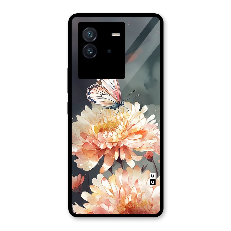 Digital Art Butterfly Flower Glass Back Case for Vivo iQOO Neo 6 5G