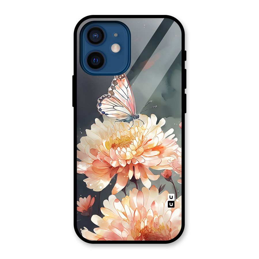 Digital Art Butterfly Flower Glass Back Case for iPhone 12 Mini