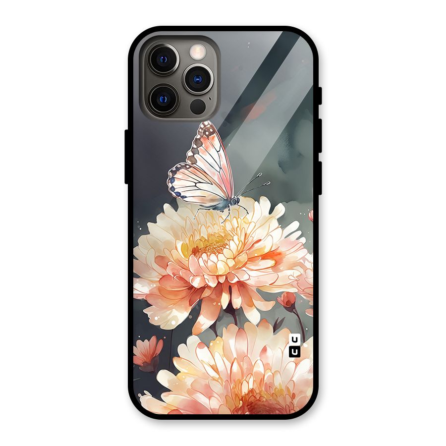 Digital Art Butterfly Flower Glass Back Case for iPhone 12 Pro