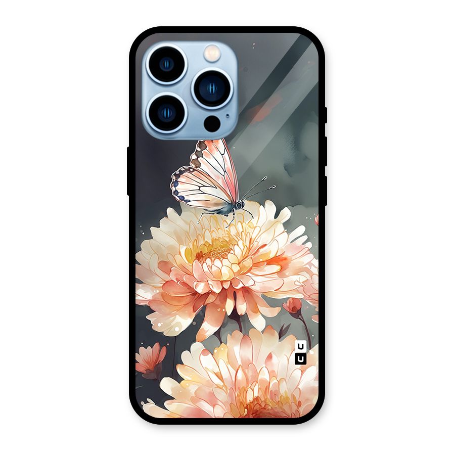 Digital Art Butterfly Flower Glass Back Case for iPhone 13 Pro