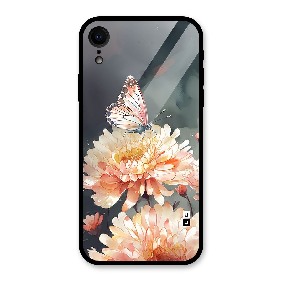 Digital Art Butterfly Flower Glass Back Case for iPhone XR