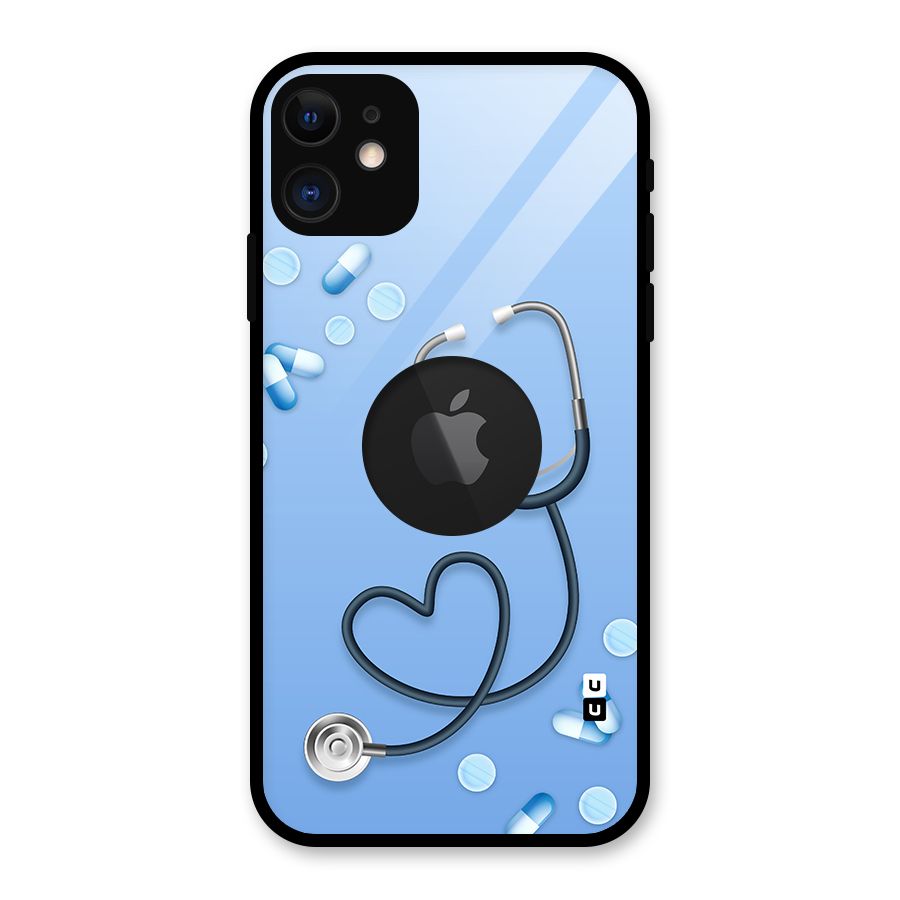 Doctors Stethoscope Glass Back Case for iPhone 11 Logo Cut