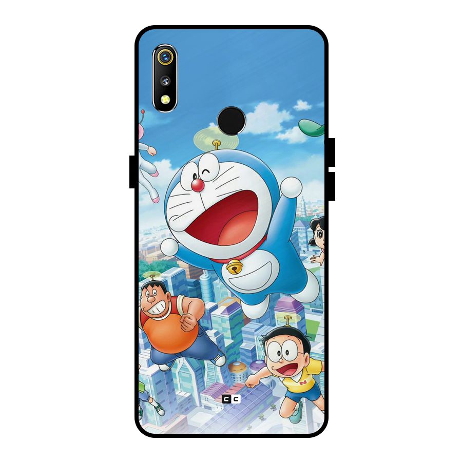 Doremon Flying Metal Back Case for Realme 3