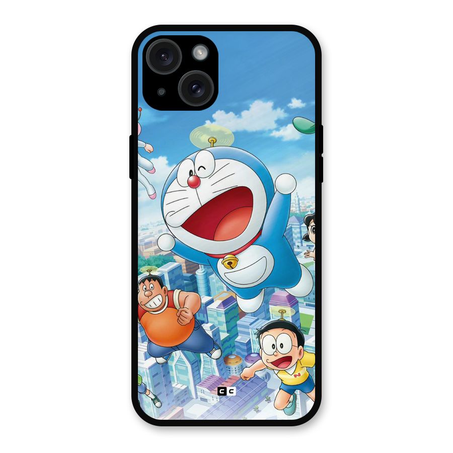 Doremon Flying Metal Back Case for iPhone 15 Plus