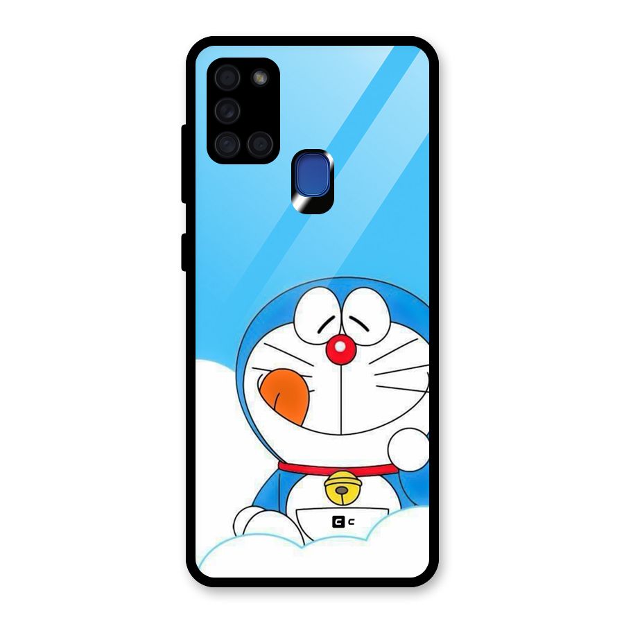 Doremon On Clouds Glass Back Case for Galaxy A21s