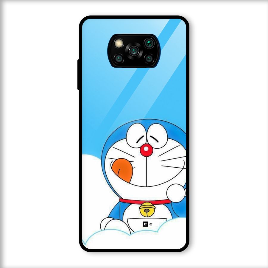 Doremon On Clouds Glass Back Case for Poco X3