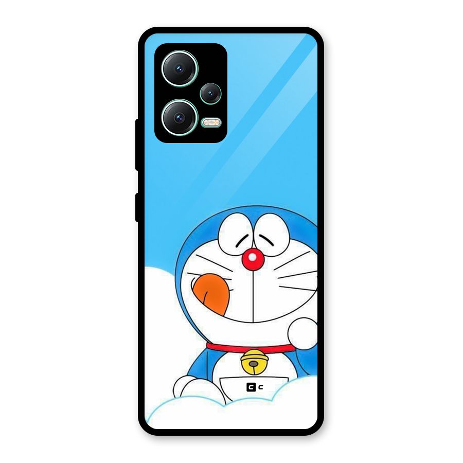 Doremon On Clouds Glass Back Case for Redmi Note 12 5G