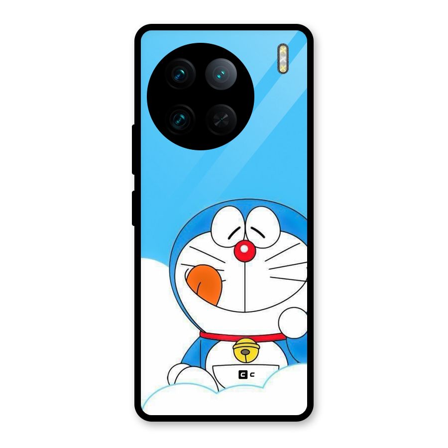 Doremon On Clouds Glass Back Case for Vivo X90 Pro