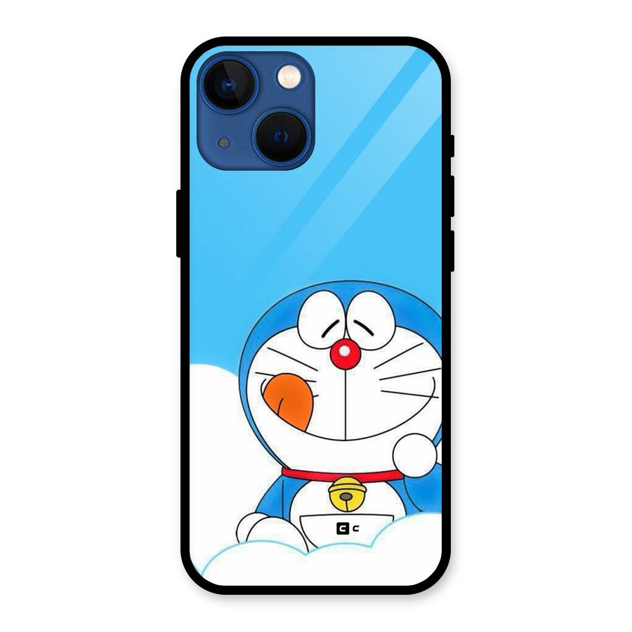 Doremon On Clouds Glass Back Case for iPhone 13 Mini