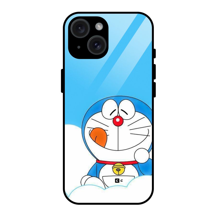 Doremon On Clouds Glass Back Case for iPhone 15