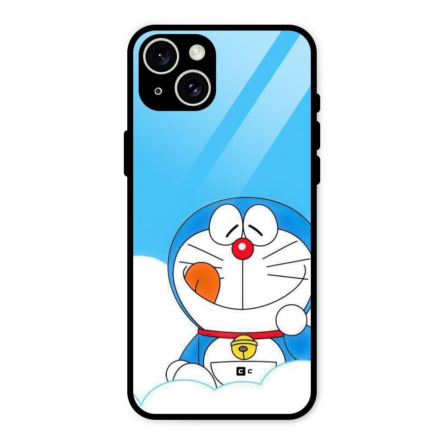 Doremon On Clouds Glass Back Case for iPhone 15 Plus