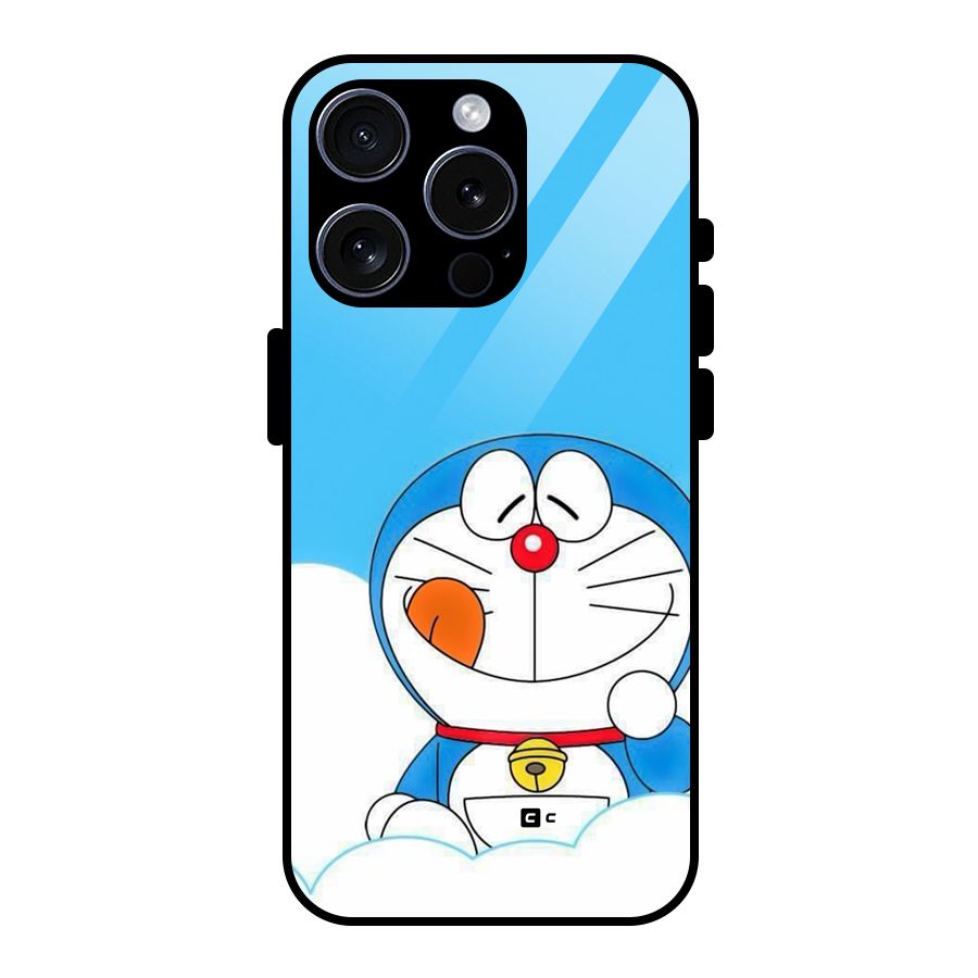 Doremon On Clouds Glass Back Case for iPhone 15 Pro