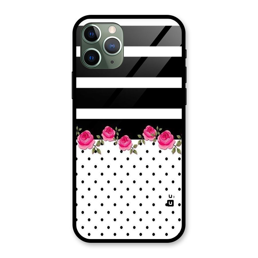 Dots Roses Stripes Glass Back Case for iPhone 11 Pro