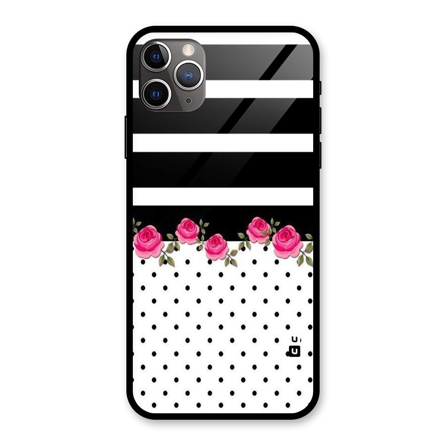 Dots Roses Stripes Glass Back Case for iPhone 11 Pro Max