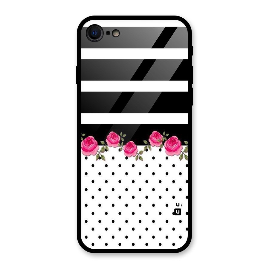 Dots Roses Stripes Glass Back Case for iPhone 7