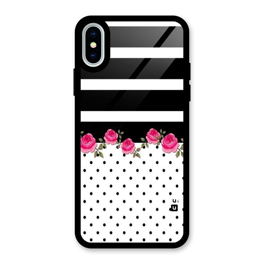 Dots Roses Stripes Glass Back Case for iPhone XS