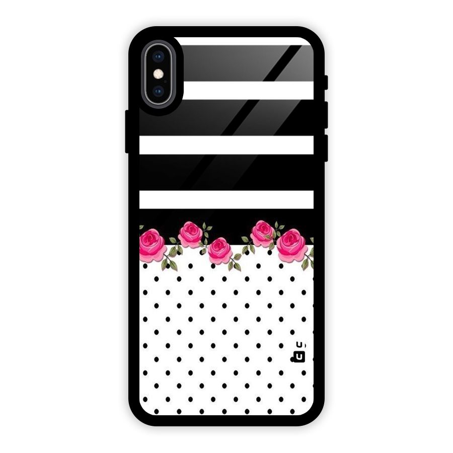 Dots Roses Stripes Glass Back Case for iPhone XS Max