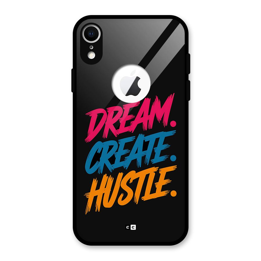 Dream Create Hustle Glass Back Case for iPhone XR Logo Cut