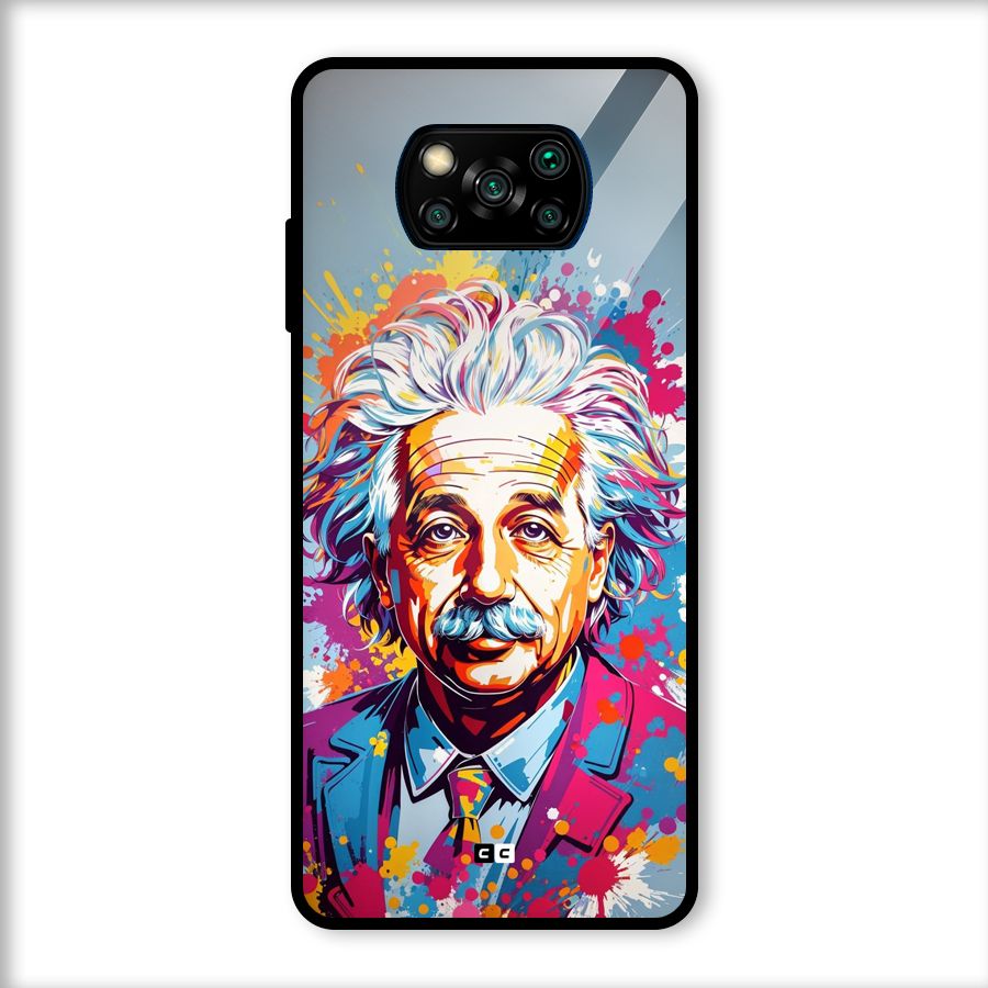 Einstein illustration Glass Back Case for Poco X3