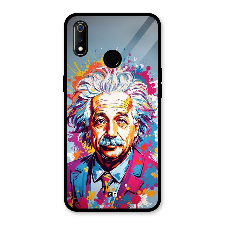 Einstein illustration Glass Back Case for Realme 3