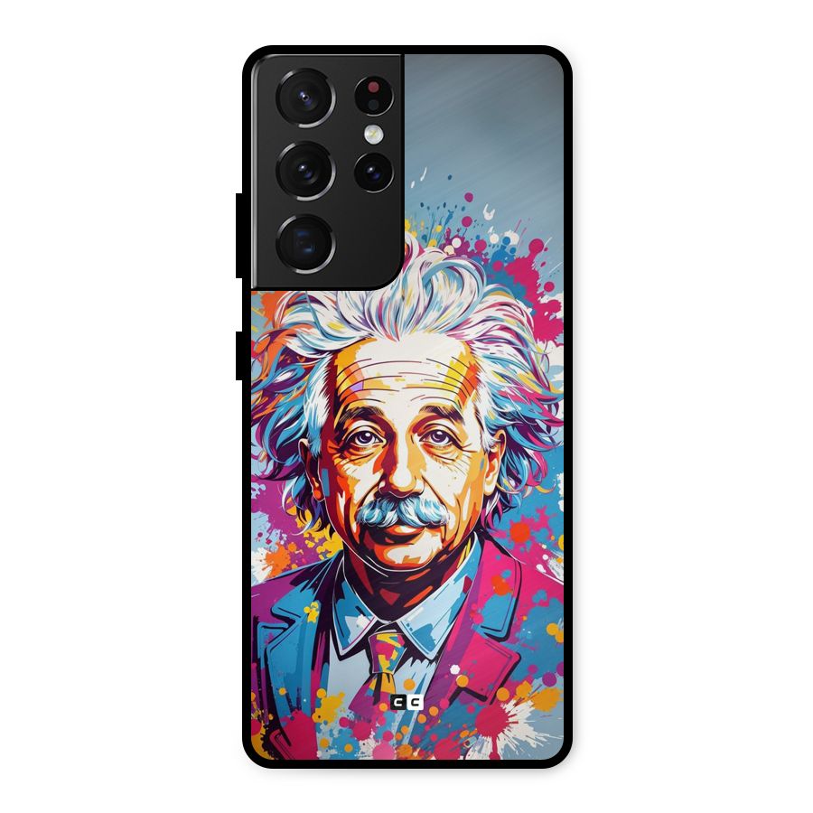 Einstein illustration Metal Back Case for Galaxy S21 Ultra 5G