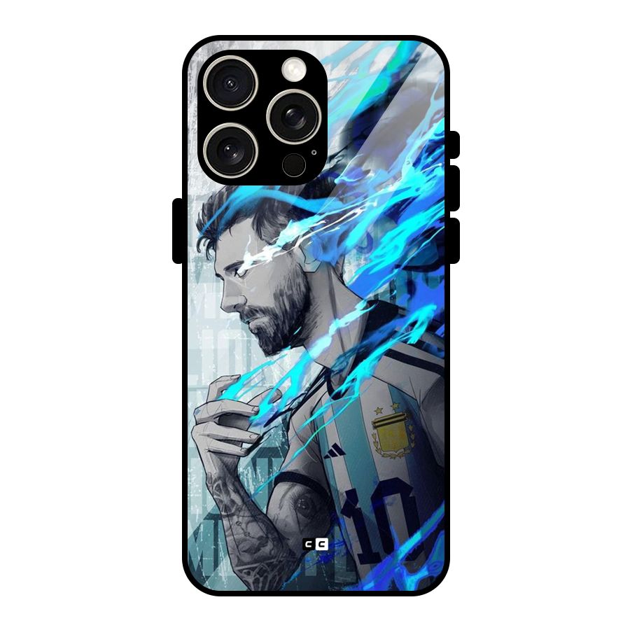 Electrifying Soccer Star Glass Back Case for iPhone 15 Pro Max