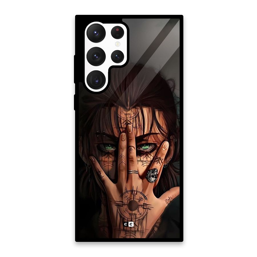 Eren Yeager Illustration Glass Back Case for Galaxy S22 Ultra 5G
