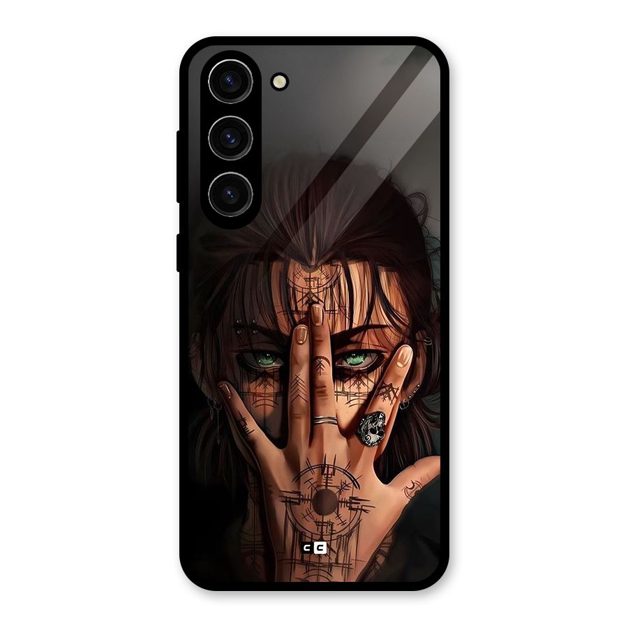 Eren Yeager Illustration Glass Back Case for Galaxy S23 Plus