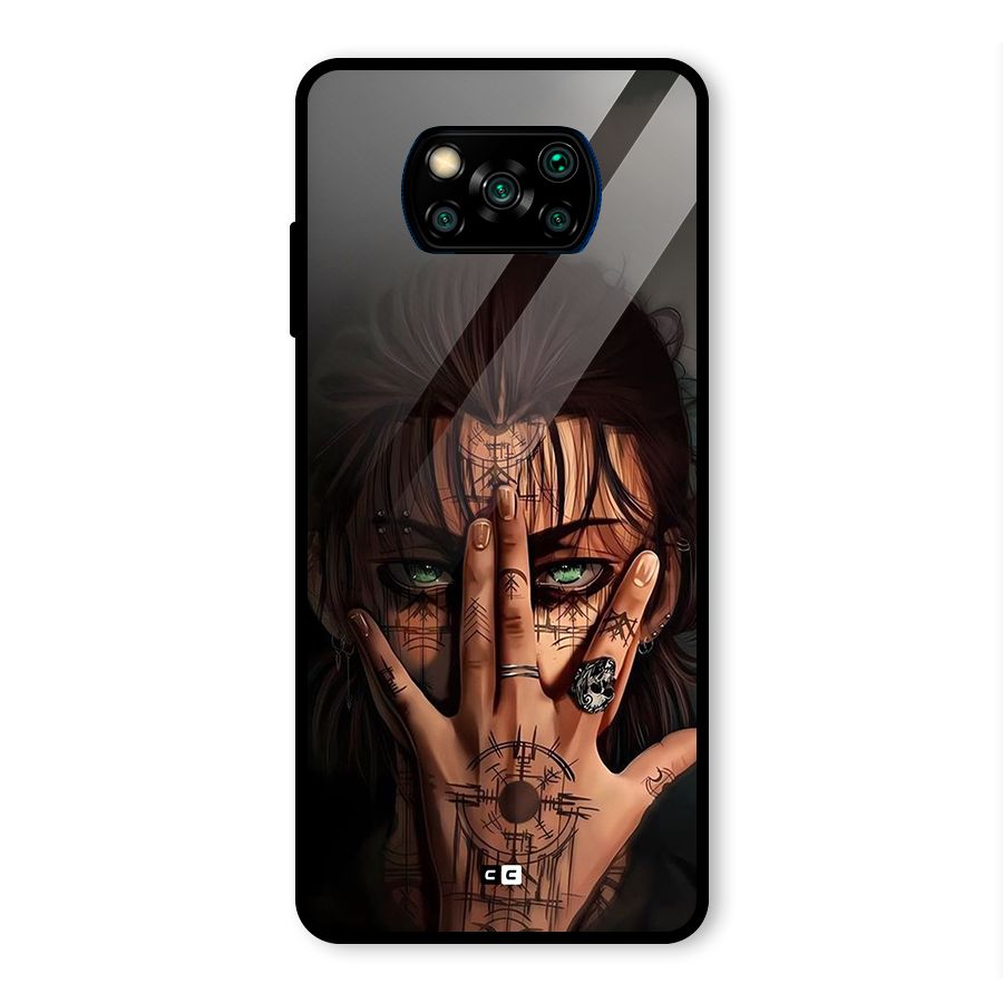 Eren Yeager Illustration Glass Back Case for Poco X3 Pro