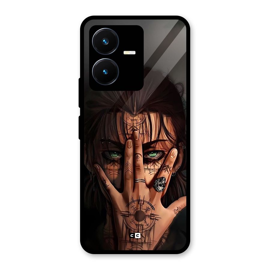 Eren Yeager Illustration Glass Back Case for Vivo Y22s