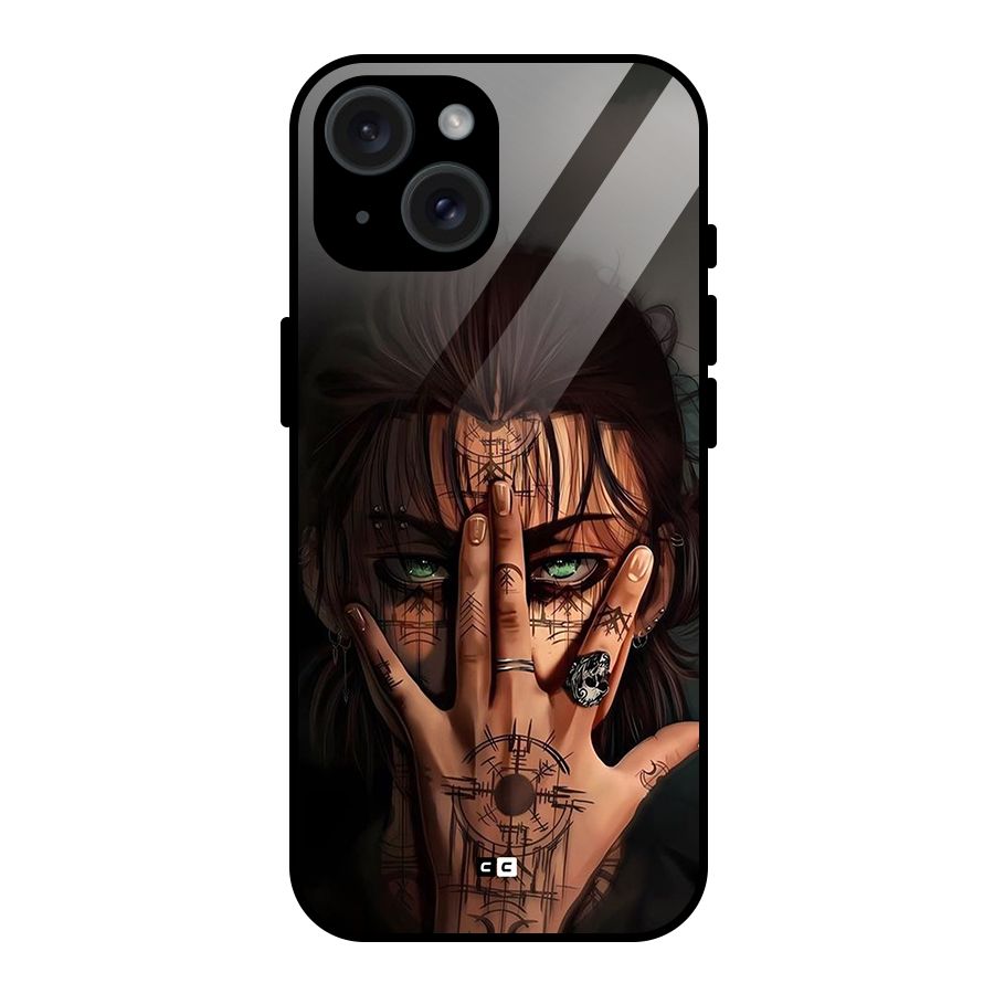 Eren Yeager Illustration Glass Back Case for iPhone 15