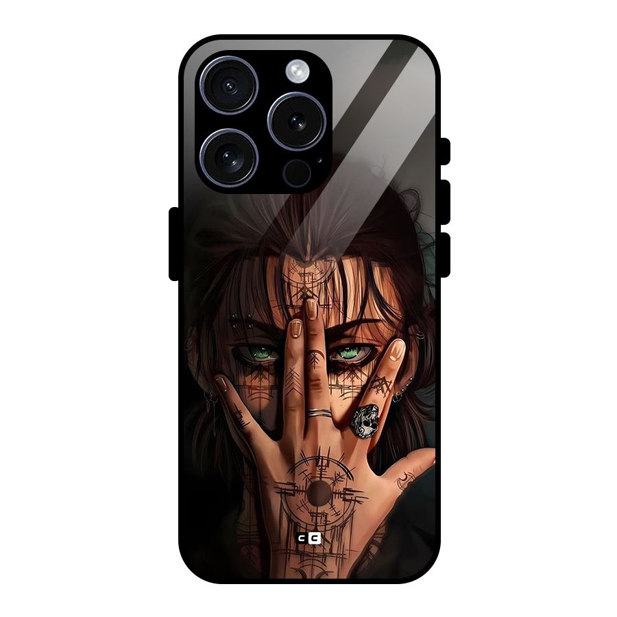 Eren Yeager Illustration Glass Back Case for iPhone 15 Pro