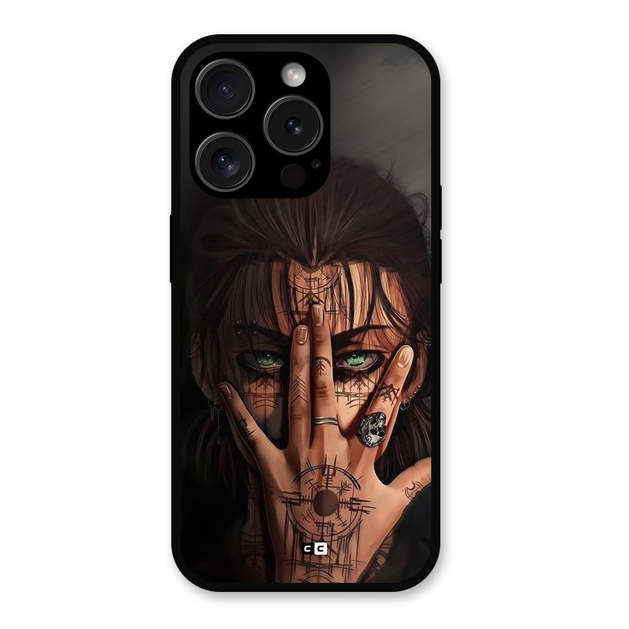 Eren Yeager Illustration Metal Back Case for iPhone 15 Pro