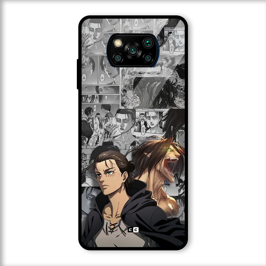 Eren Yeager Manga Glass Back Case for Poco X3