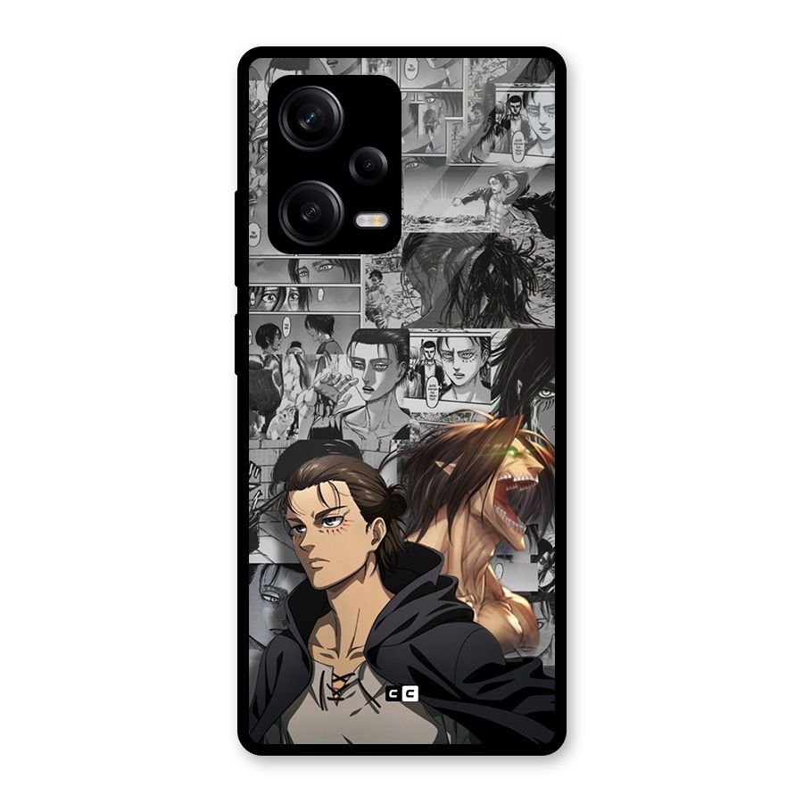 Eren Yeager Manga Glass Back Case for Redmi Note 12 Pro